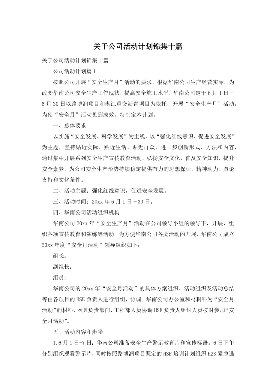 关于公司活动计划锦集十篇.docx_第1页