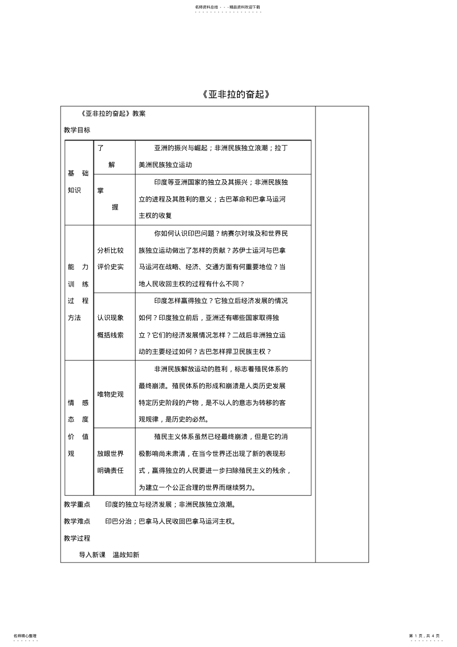 2022年2022年九年级历史下册第课亚非拉的奋起教案 .pdf_第1页