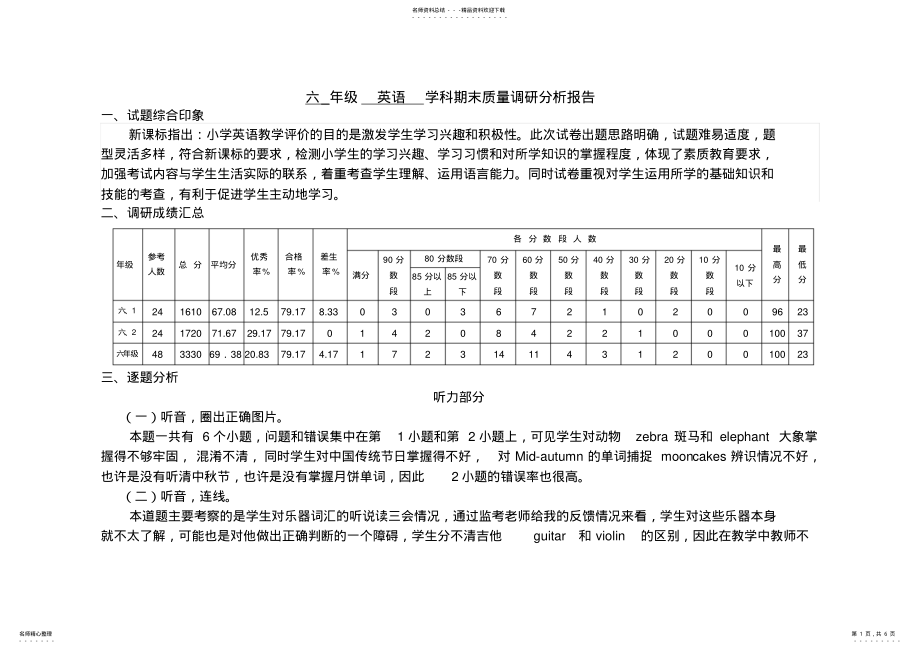 2022年2022年六年级英语期末质量分析 .pdf_第1页