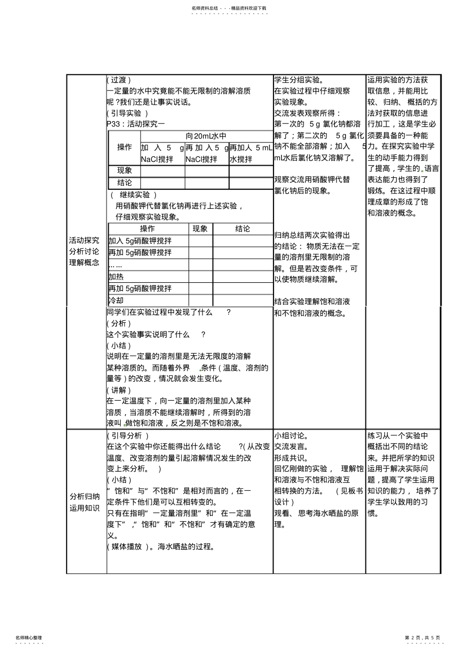 2022年2022年九年级化学下册第九单元溶液课题溶解度教案新人教版 .pdf_第2页