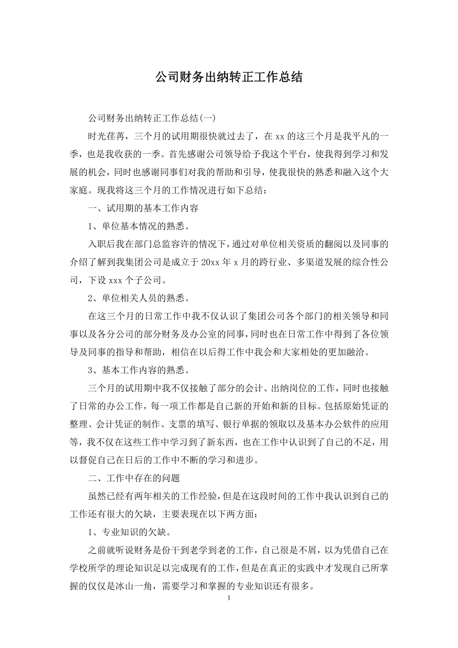 公司财务出纳转正工作总结.docx_第1页