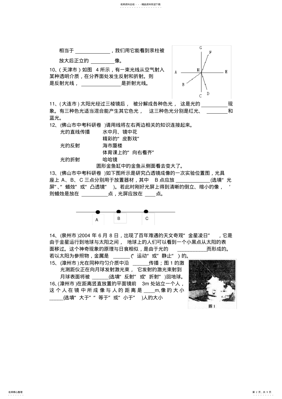 2022年2022年光的反射和折射部分中考题 .pdf_第2页