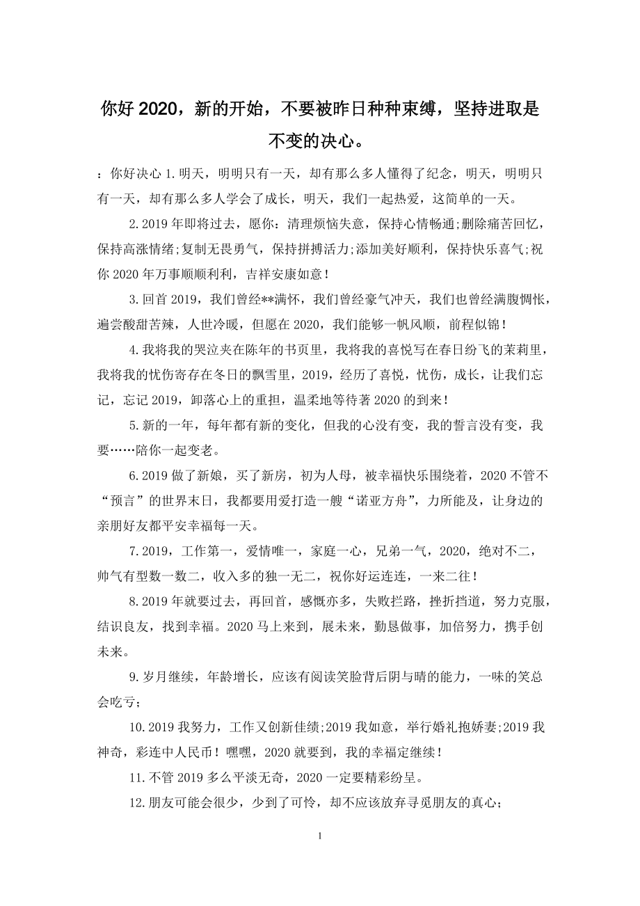 你好2020-新的开始-不要被昨日种种束缚-坚持进取是不变的决心.doc_第1页