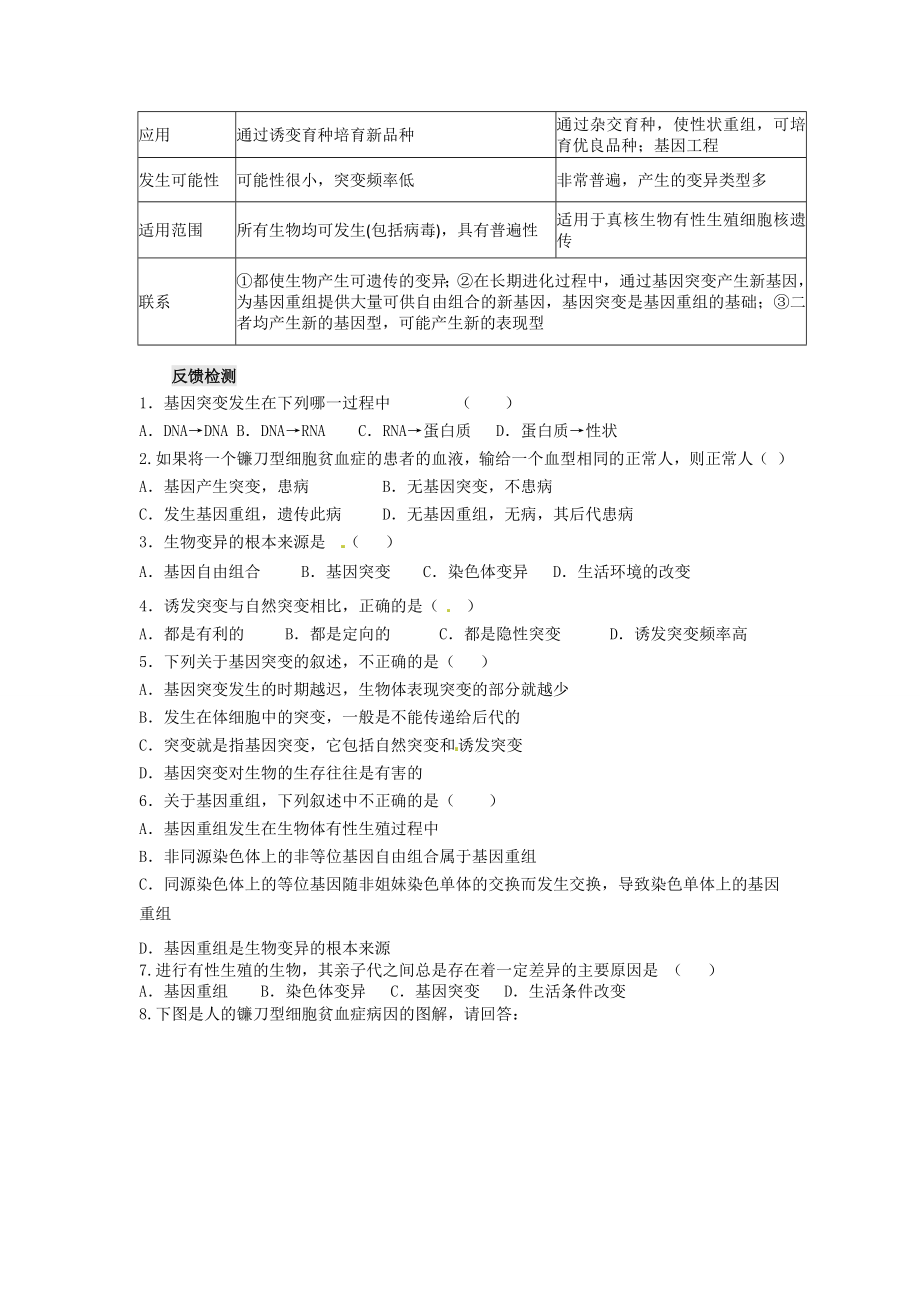 【高中生物】人教高中生物必修2导学案：第五章第一节-基因突变与基因重组第2课时.doc_第2页