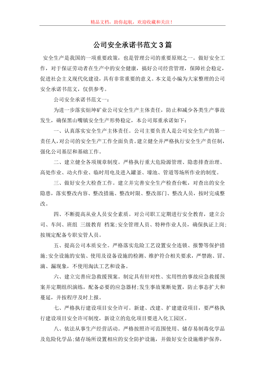 公司安全承诺书范文3篇.doc_第1页