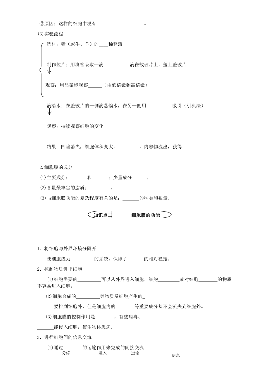 【高中生物】人教版高中生物必修1学案：3.1-细胞膜——系统的边界-Word版含答案.doc_第2页