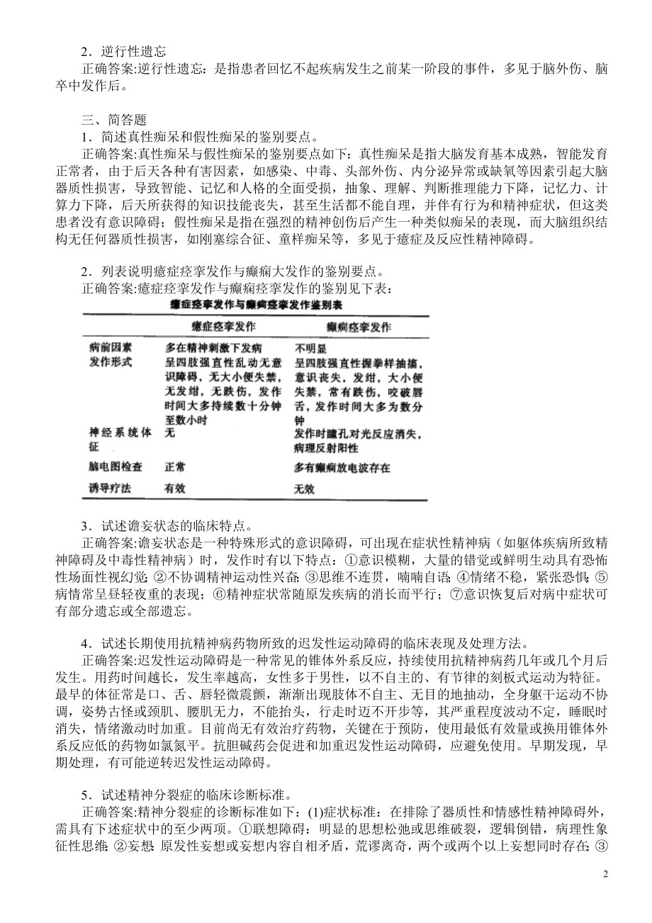 医学三基考试（精神病学）备考试题及答案（一）（过关必做）.doc_第2页