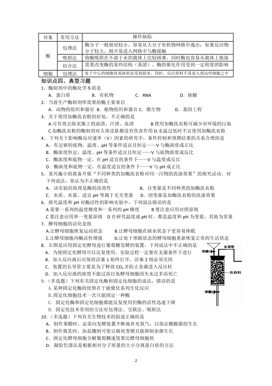 【高中生物】高二生物-选修1-10酶的研究与应用复习.doc_第2页