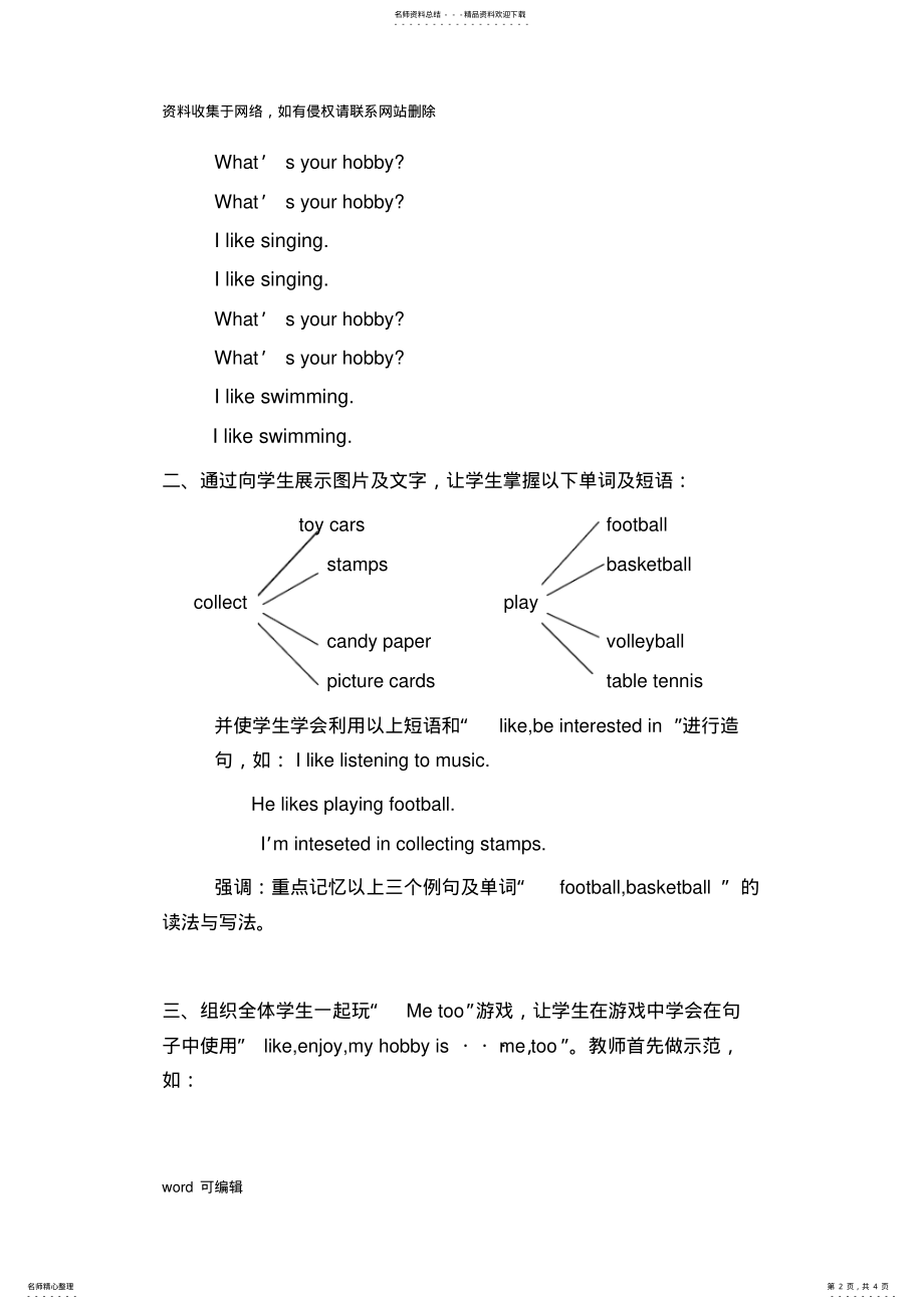 2022年2022年六年级上册Whatisyourhobby英语教案只是分享 .pdf_第2页