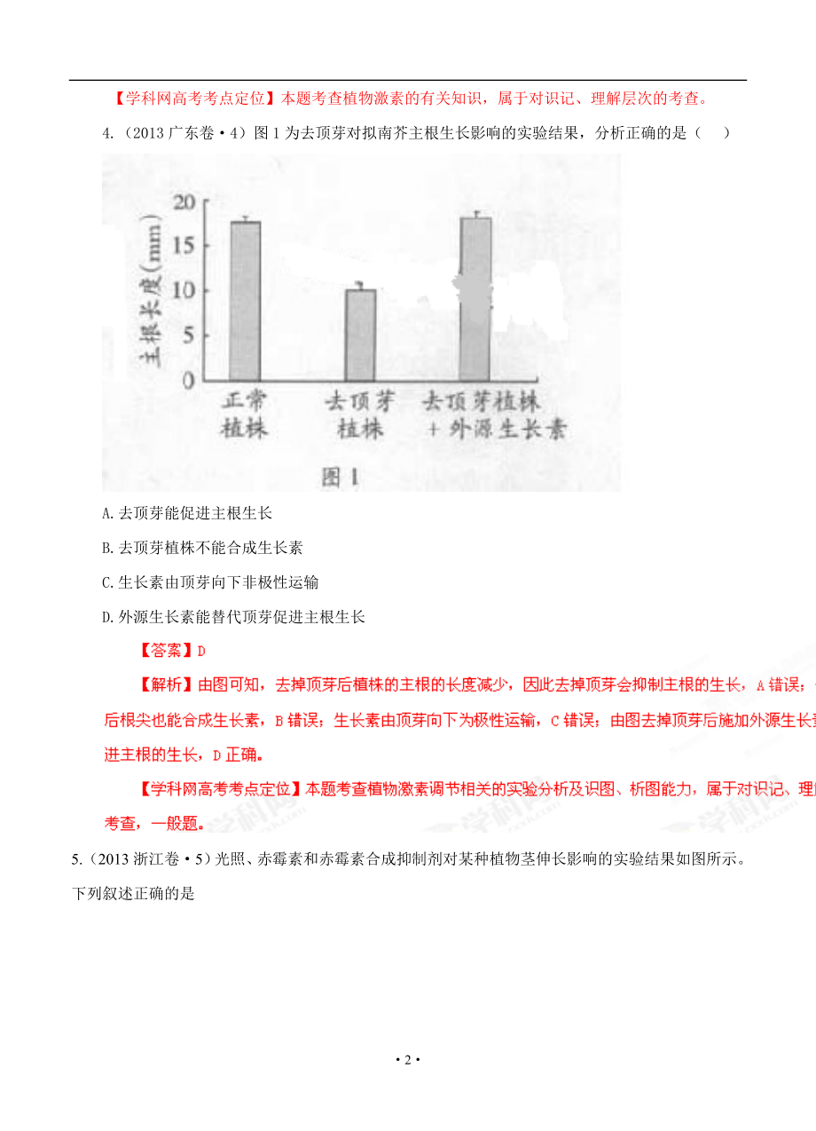 【高中生物】高考试题分项版解析生物-专题08-植物激素调节(解析版).doc_第2页