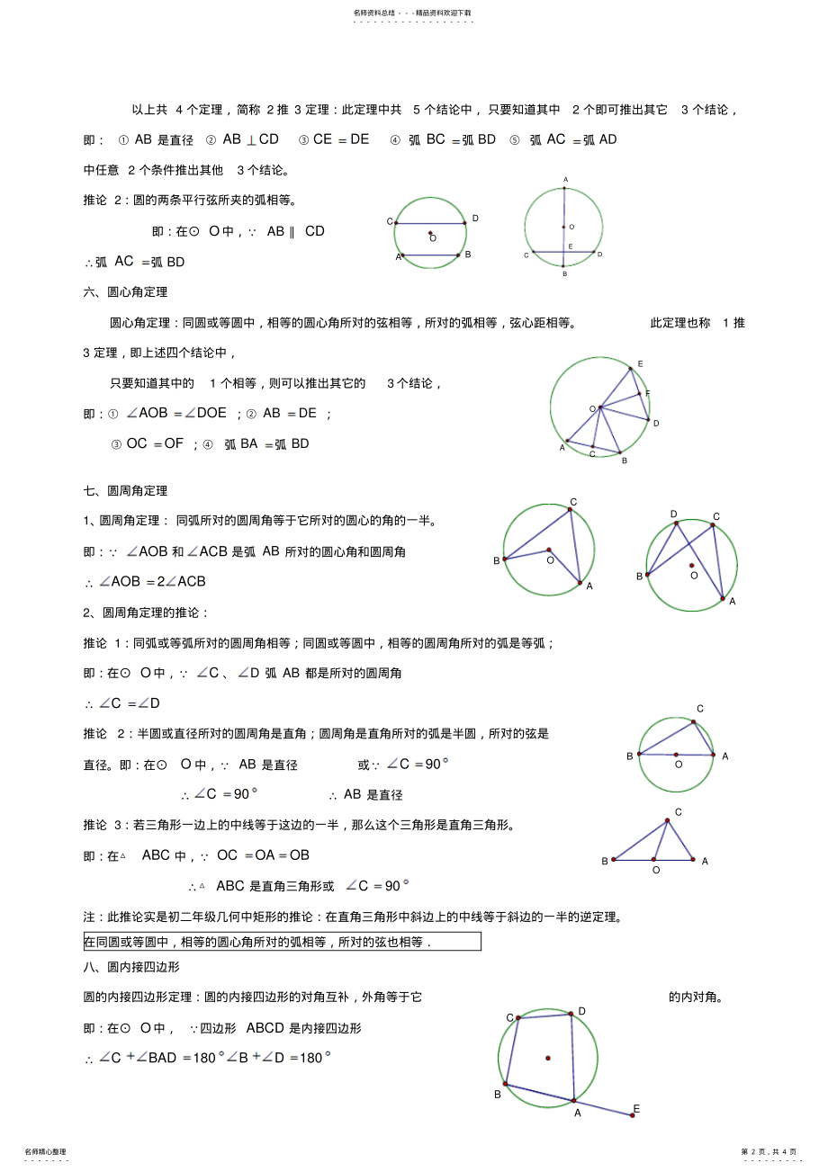 2022年2022年很全面的初三数学上册圆的知识点总结 .pdf_第2页