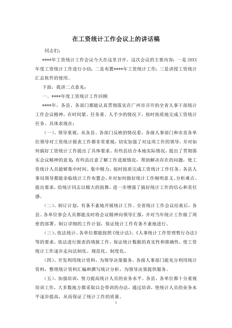 在工资统计工作会议上的讲话稿.docx_第1页