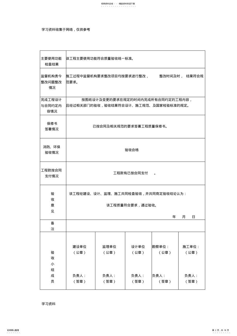 2022年2022年建设单位工程竣工验收意见书 .pdf_第2页