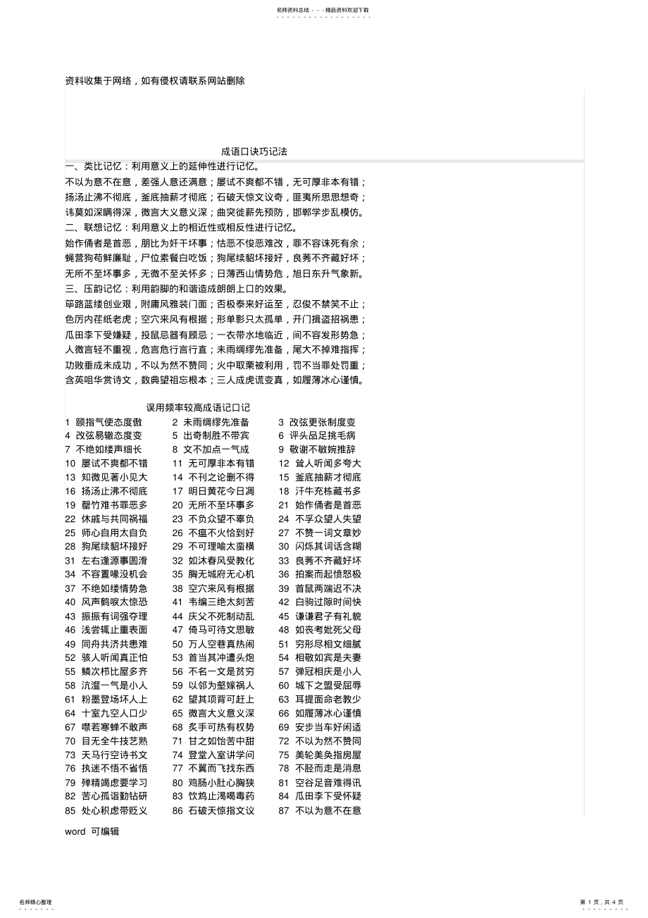 2022年成语巧记口诀最新整理学习资料 .pdf_第1页