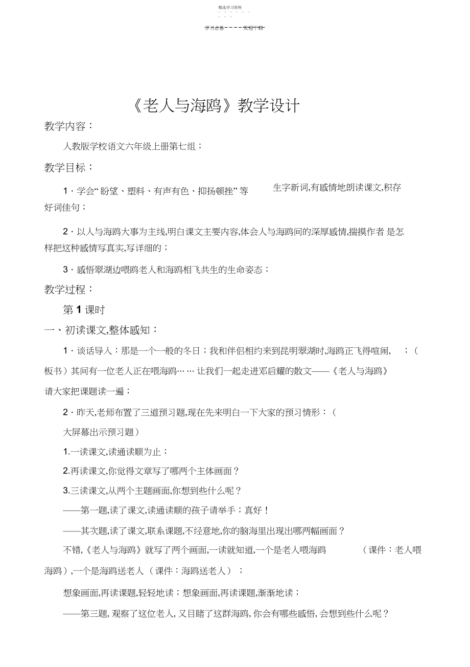 2022年教学设计《老人与海鸥》.docx_第1页