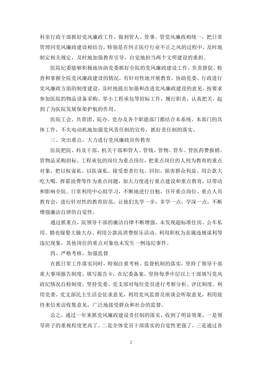 医院行风建设制度-[医院党风廉政责任制工作总结].docx_第2页