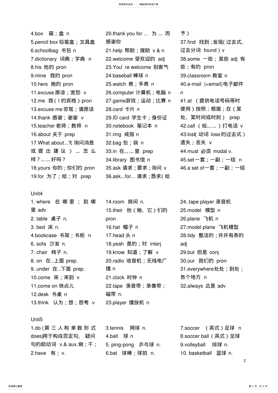 2022年新人教版七年级英语上册单词及短语汇总,推荐文档 .pdf_第2页