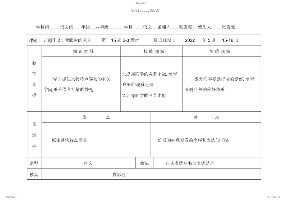 2022年我眼中的风景作文教案.docx_第1页