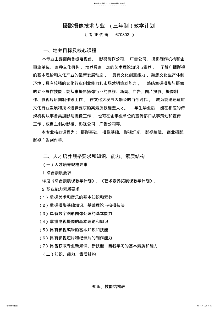 2022年摄影摄像技术专业教学计划 2.pdf_第1页