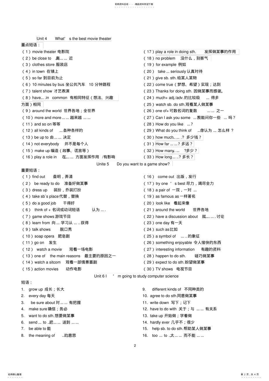 2022年新版八年级上册英语期末复习短语总结,推荐文档 .pdf_第2页