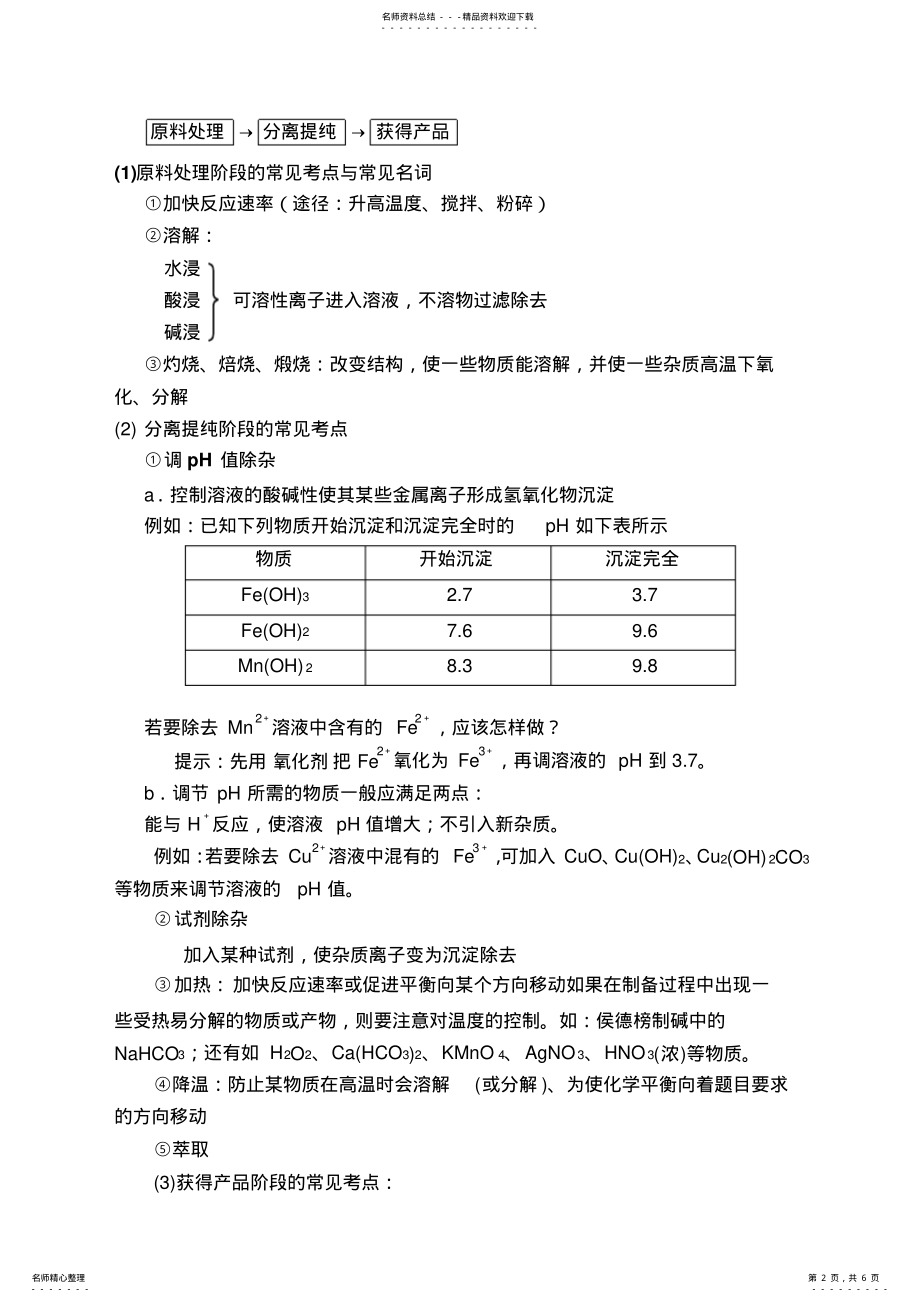 2022年2022年化工流程题知识点总结 .pdf_第2页