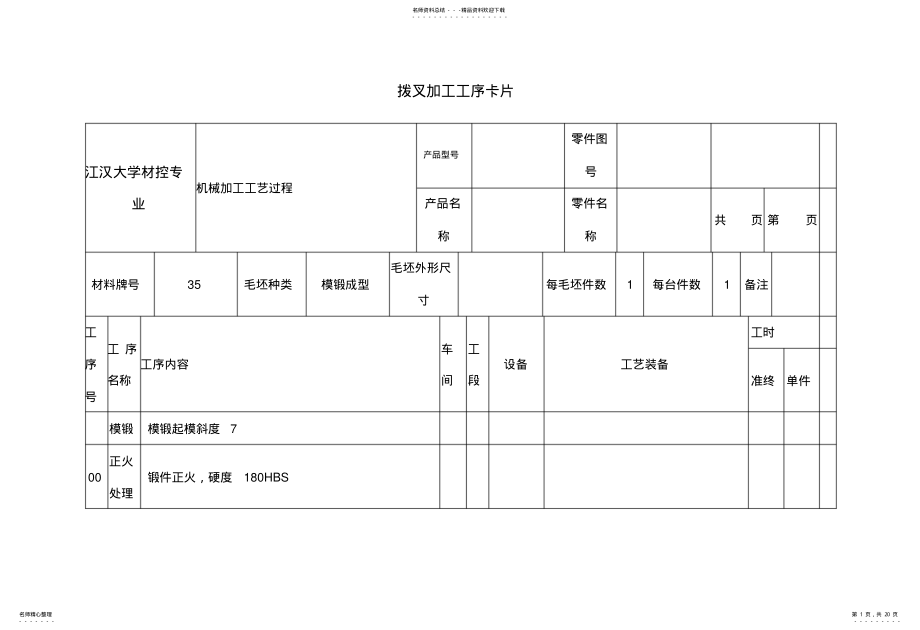 2022年拨叉加工工艺设计卡片完整版 .pdf_第1页