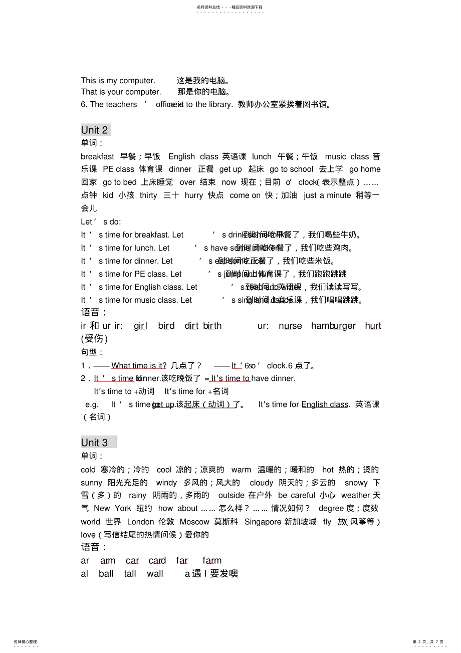 2022年新版PEP四年级下册英语复习知识点整理,推荐文档 .pdf_第2页