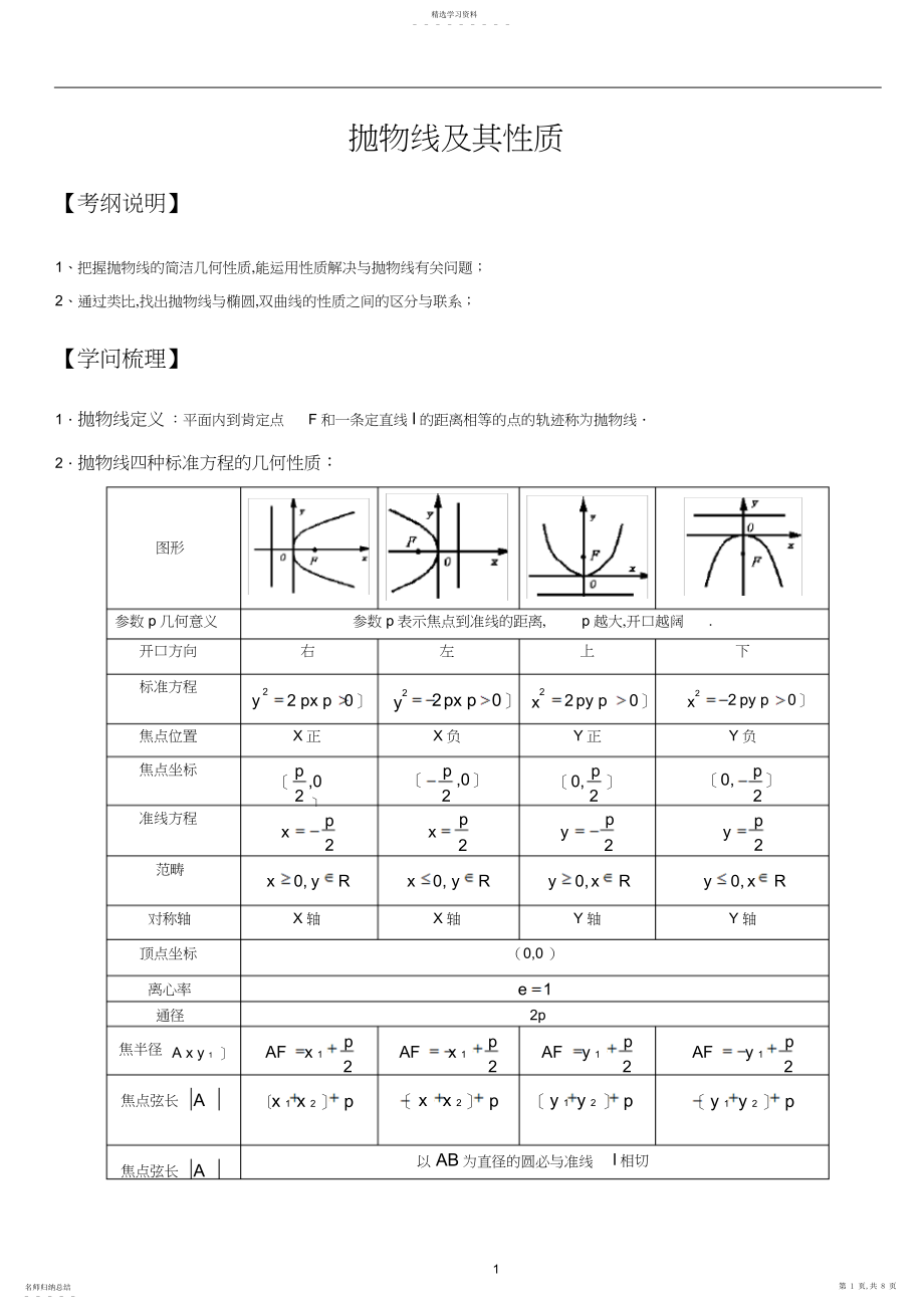 2022年抛物线及其性质知识点大全和经典例题及解析3.docx_第1页