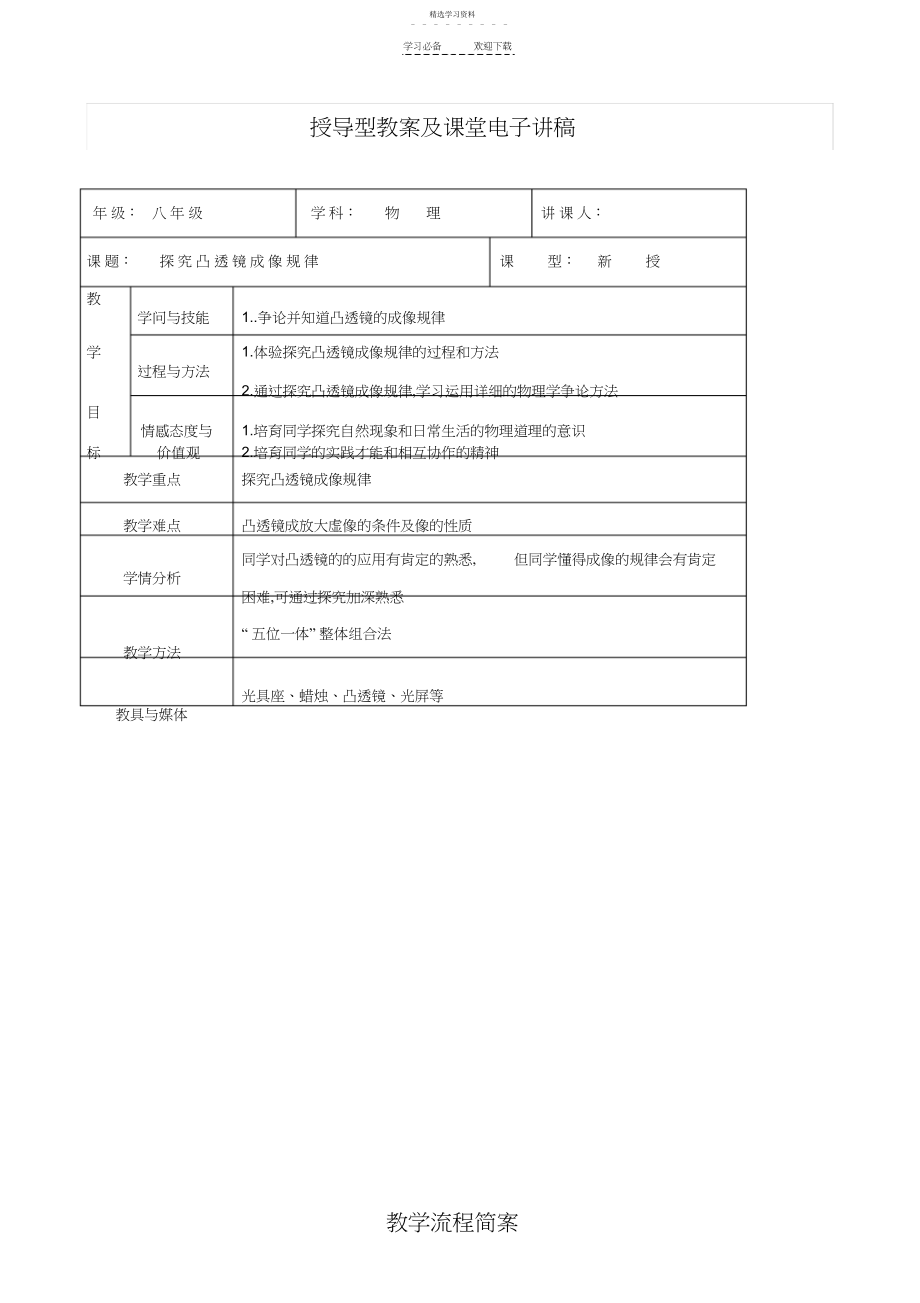 2022年探究凸透镜成像规律教学设计.docx_第1页