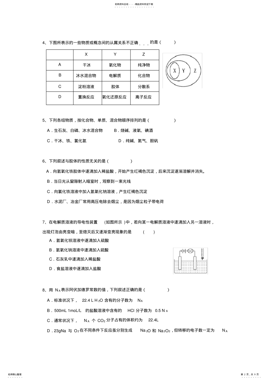 2022年2022年合肥一中高一上学期期中考试化学试题含答案 .pdf_第2页