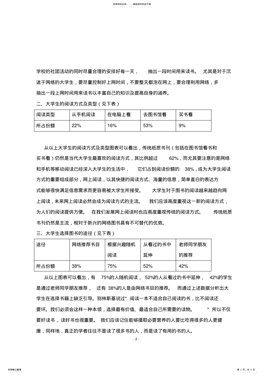 2022年2022年关于大学生阅读情况的调查报告和问卷 .pdf_第2页