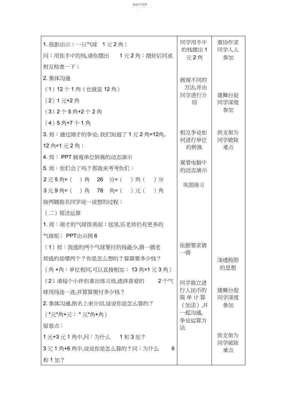 2022年新人教版小学一年级数学下册《人民币的简单计算》教学设计.docx_第2页