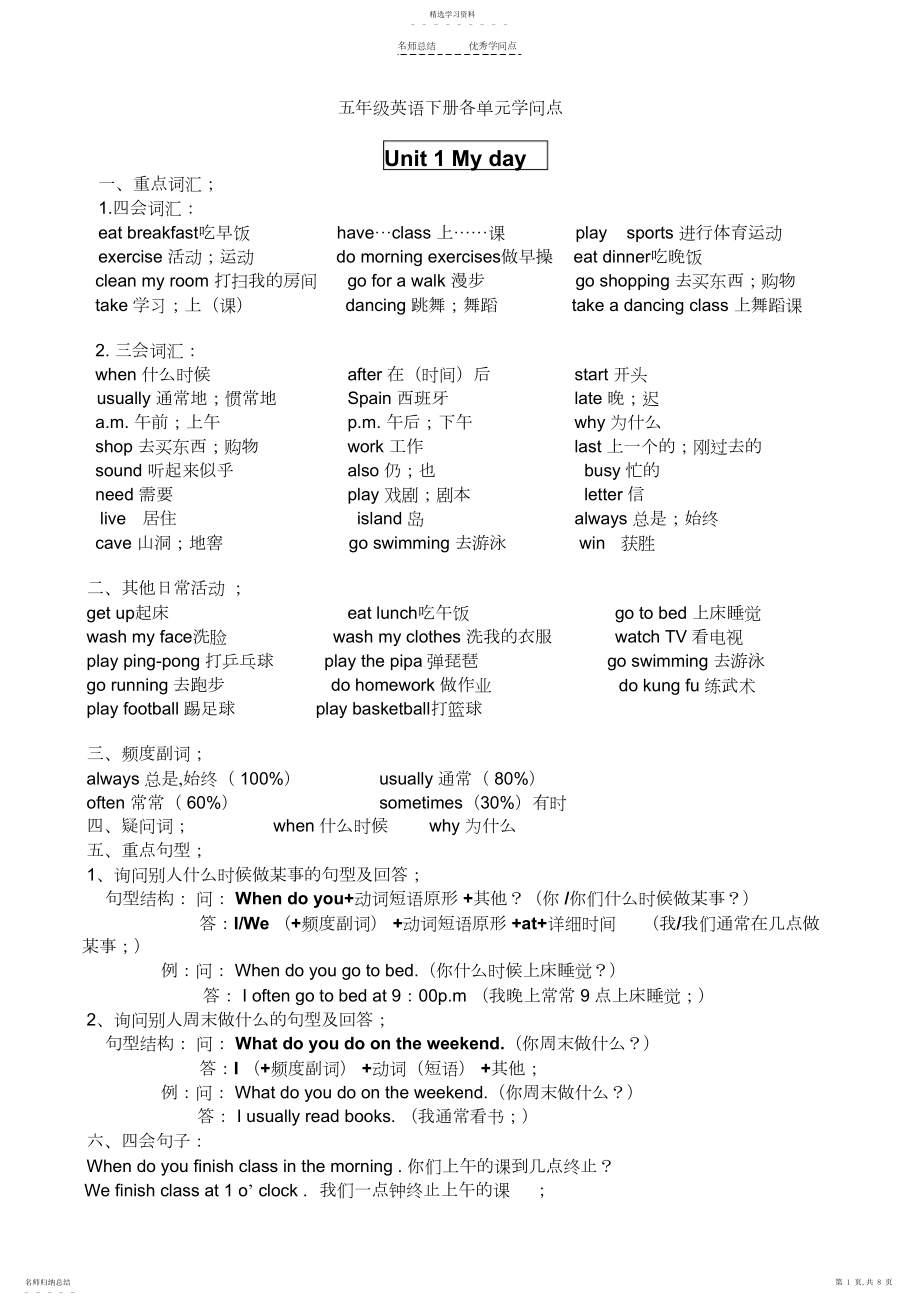 2022年新版五年级英语下册单元知识点.docx_第1页