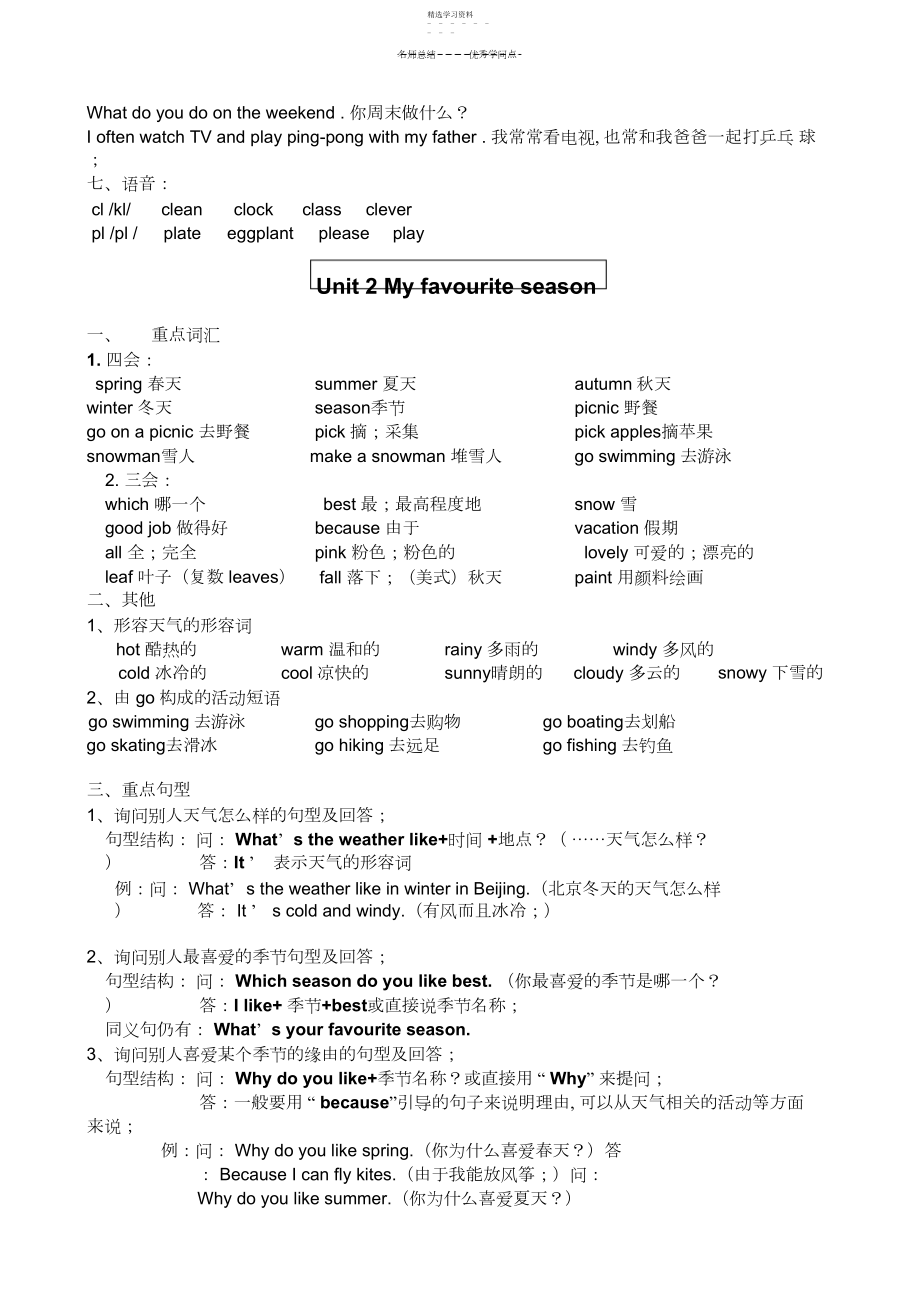 2022年新版五年级英语下册单元知识点.docx_第2页