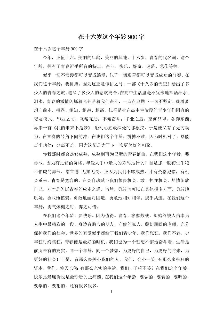 在十六岁这个年龄900字.docx_第1页