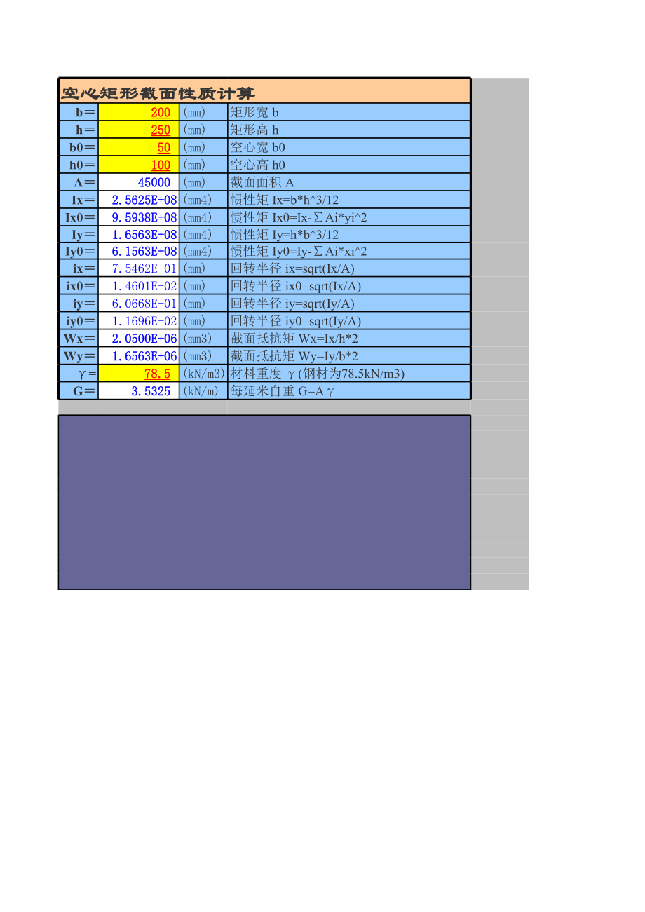 %截面几何性质-空心矩形截面-自动计算表格.xls_第1页