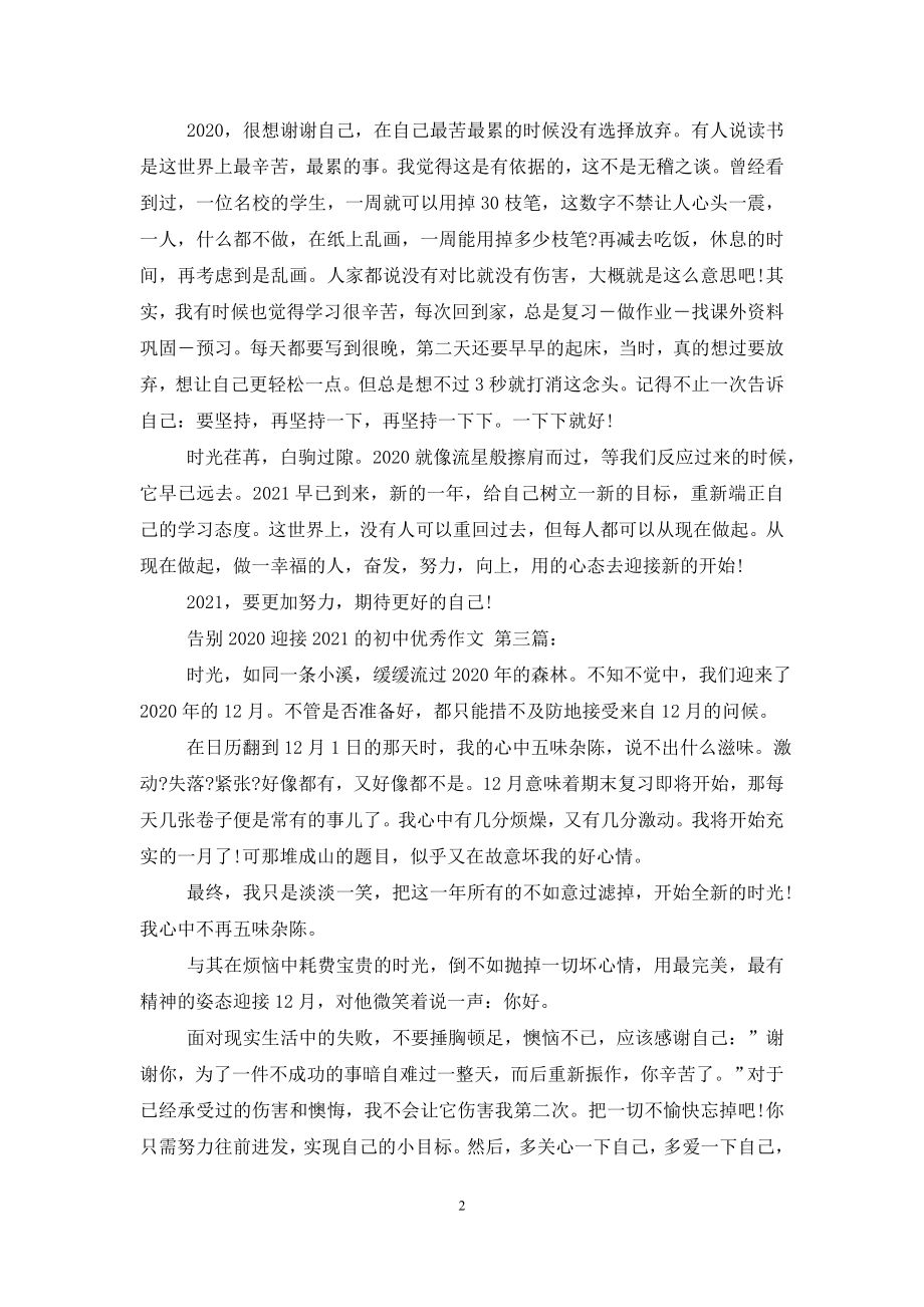 告别2020迎接2021的初中优秀作文(10篇).doc_第2页