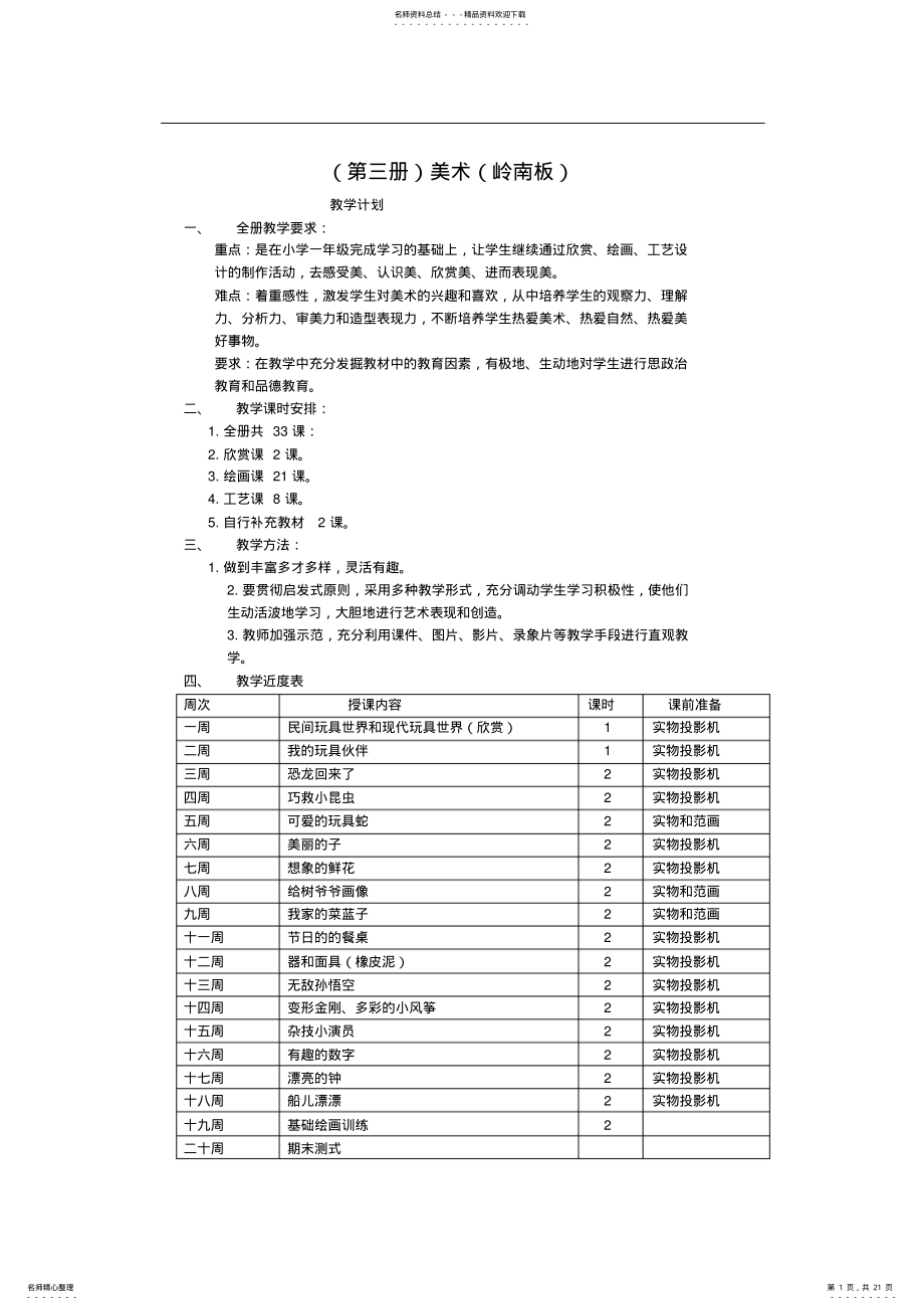 2022年2022年岭南版美术第三册教案集 .pdf_第1页