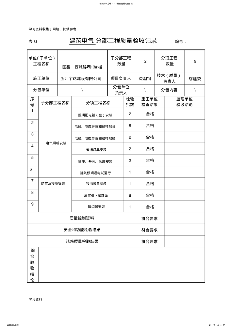 2022年新国标建筑电气分部工程质量验收记录 .pdf_第1页