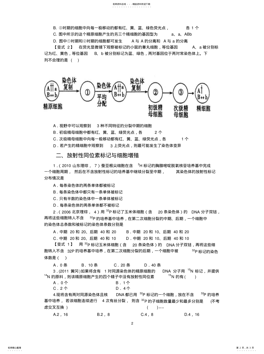 2022年放射性同位素标记和荧光标记与细胞增殖典例剖析 .pdf_第2页