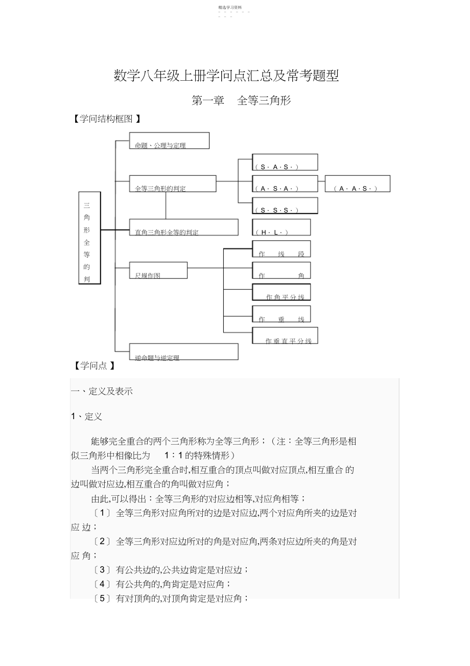 2022年数学八年级上册知识点汇总及常考题型.docx_第1页