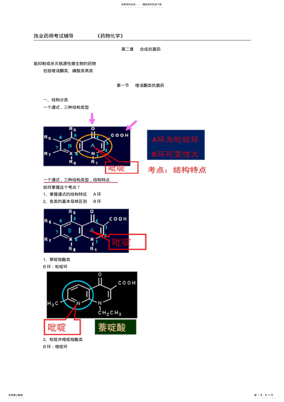 2022年执业药师药物化学合成抗菌药考点归纳总结 .pdf_第1页