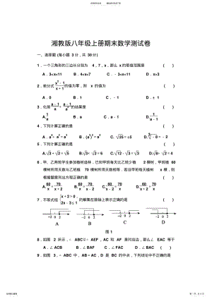 2022年新湘教版八年级上册期末数学测试卷 .pdf