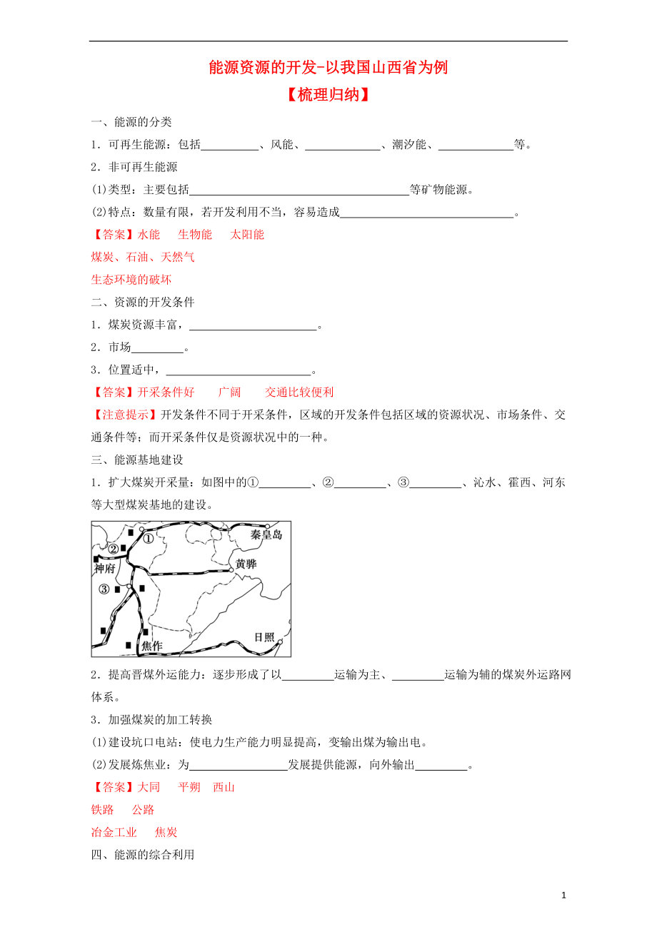 同步精品课堂2015_2016学年高中地理专题3.1能源资源的开发_以我国山西省为例预含解析新人教版必修3.doc_第1页