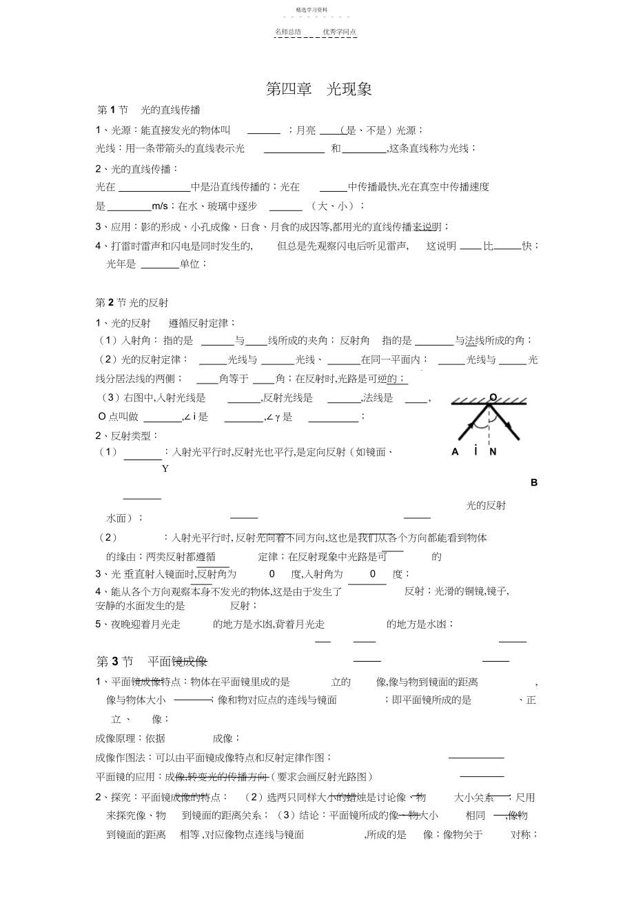 2022年新人教版八年级上册物理知识点梳理第四章、第五章知识点.docx_第1页