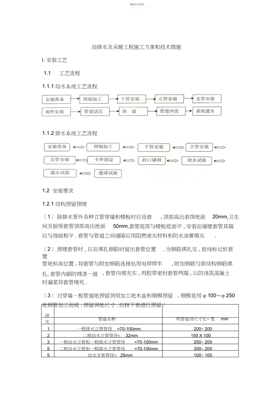 2022年房建给排水及采暖工程施工方案和措施.docx_第1页