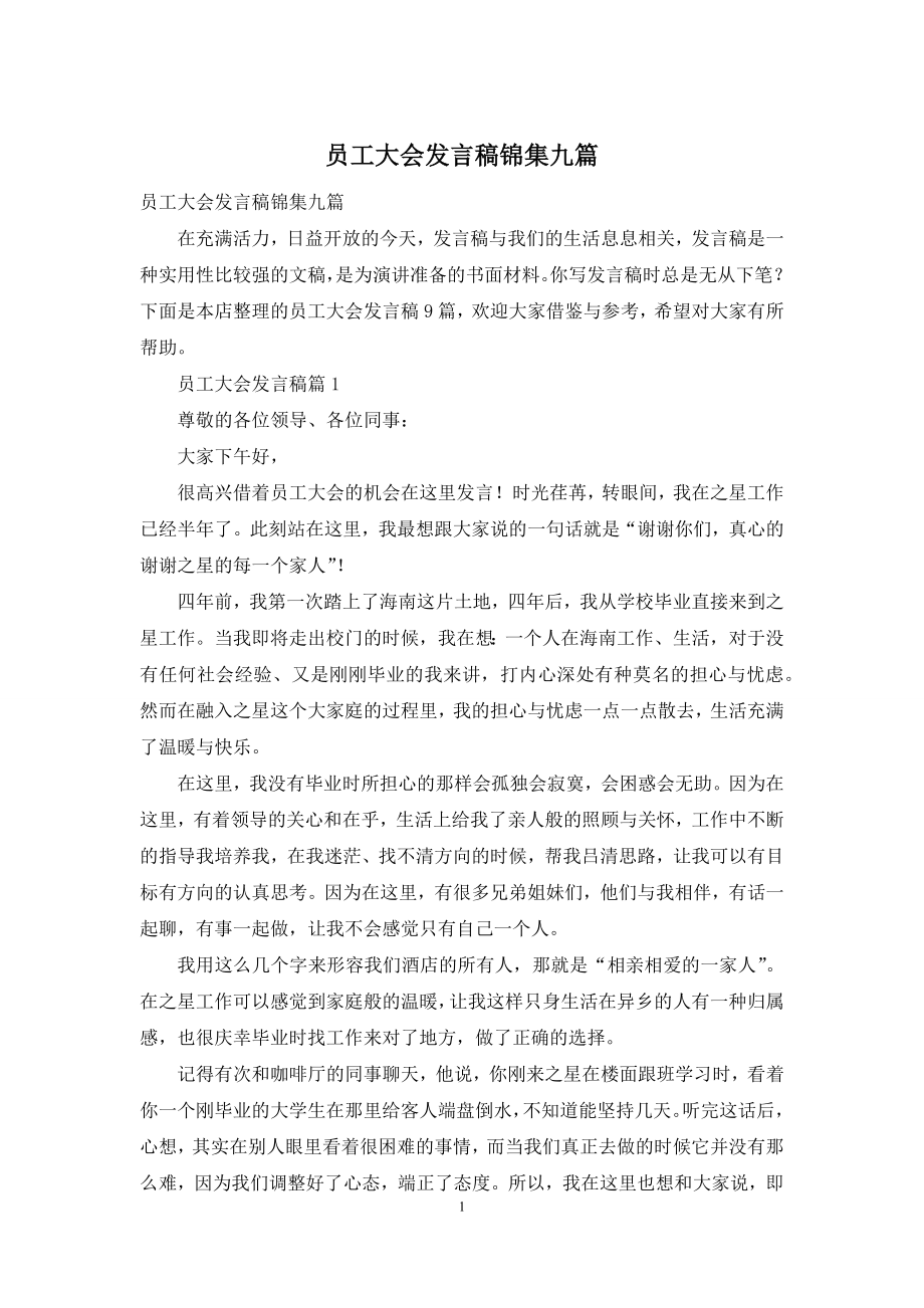 员工大会发言稿锦集九篇.docx_第1页