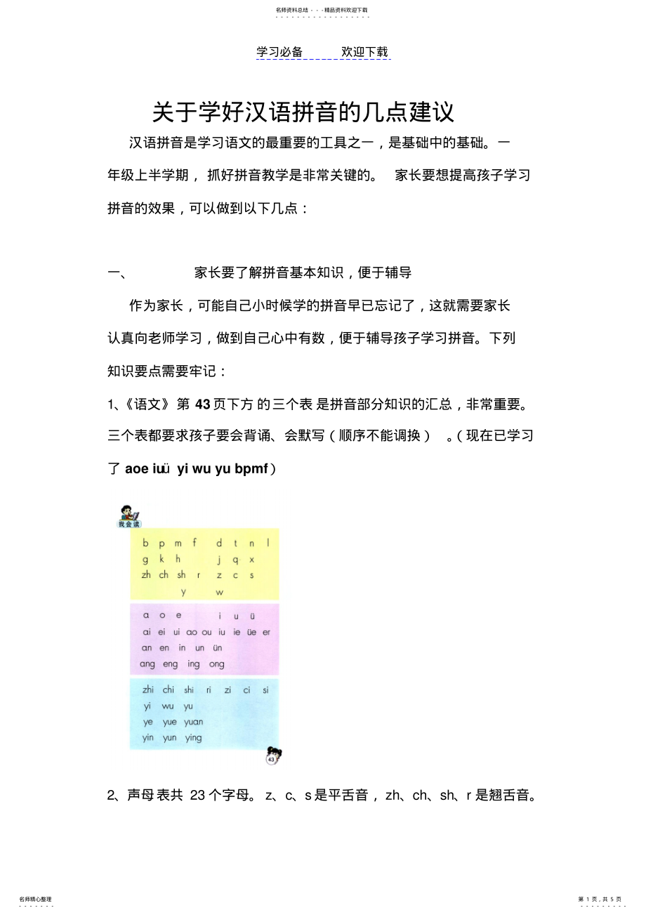 2022年2022年关于学好汉语拼音的几点建议 .pdf_第1页