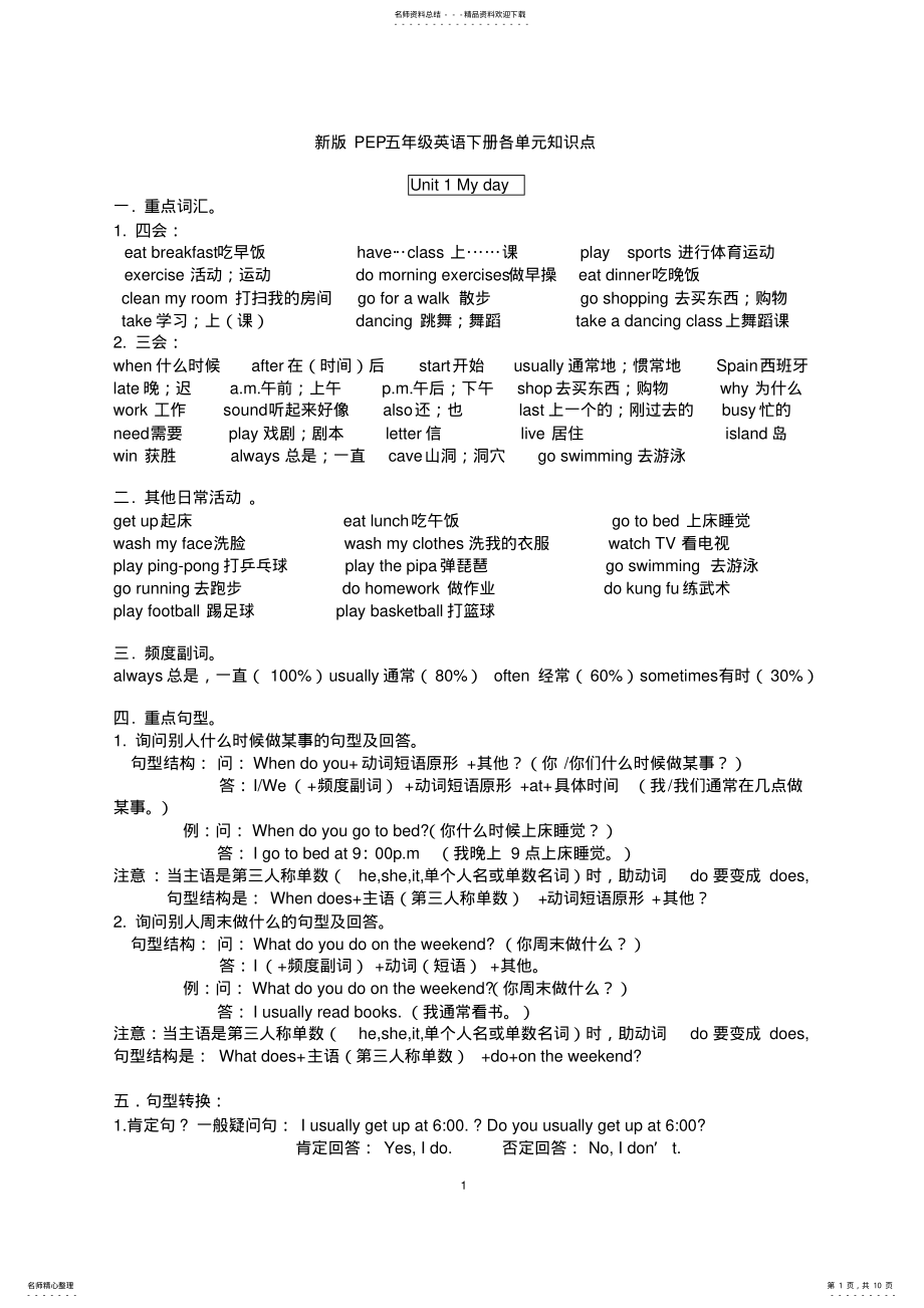 2022年新版PEP五年级英语下册各单元知识点,推荐文档 3.pdf_第1页