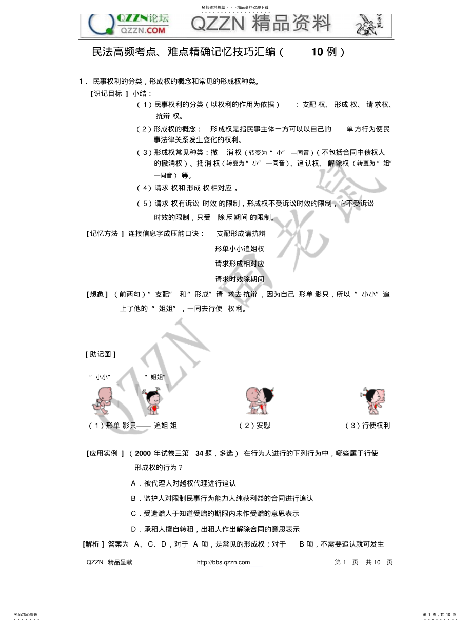 2022年政法干警民法高频考点、难点精确记忆技巧汇编(例 .pdf_第1页